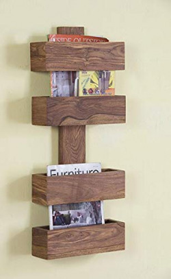 Ganpati Art Wooden Wall Mounted Book Shelf Natural Brown