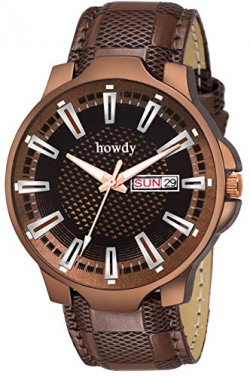 HOWDY Men's Analogue Brown Dial Leather Strap Watch