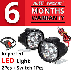 AllExtreme EX6FS2P SHILAN Imported 6 LED Fog Light Mirror Mount Driving Spot Head Lamp with Switch for Motorcycle and Cars (10W, White, 2 PCS)