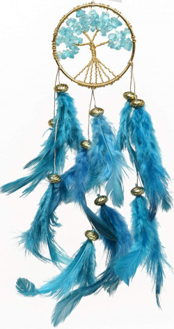  Rooh Healing Tree Brass Dream Catcher Turquoise Blue- Used as Home Décor Accents, Wall Hangings, Car, Bedroom, (L- 5.3 cm x H -20 cm)