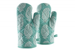 Amazon Brand - Solimo 100% Cotton Padded Oven Gloves Paisley, (Pack of 2, Blue)