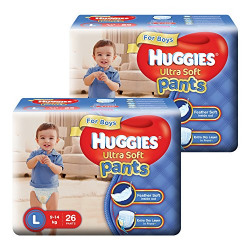 Huggies Ultra Soft Pants Large Size Premium Diapers for Boys (2 x 26 Counts)
