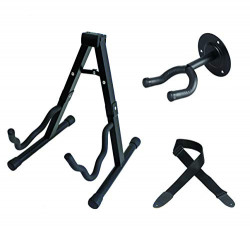 Striker SB92 Combo of Foldable Guitar Stand, Guitar Wall Mount and Guitar Strap