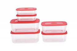 All Time Basic Plastic Container Set, 6-Pieces, Red (Basic-005-Red)