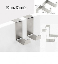 HOME CUBE® Stainless Steel Door Hook (2 Pcs) for Bathroom Home Office Hanger Cloth Bags