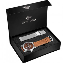 Eddy Hager Day and Date Brown Dial Men's Watch with Chain - EH-113-BR 