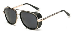 Pomo-Z Premium Retro Round Metal Unisex Sunglasses (Black1)
