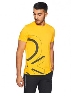 United Colors of Benetton Men's Printed Regular Fit T-Shirt (18A3089J3045I_09Y_S_Spectra Yellow)