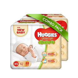 Huggies Ultra Soft for New Baby XS Size Diapers (Pack of 2, 22 Count)