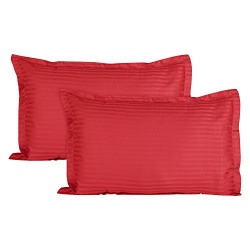 Ahmedabad Cotton Luxurious Striped 2 Piece Sateen Pillow Cover Set - 18 x27 , Tomato Red