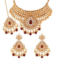 I Jewels Gold Plated Traditional Kundan Choker Necklace Set with Earrings & Maang Tikka for Women (K7074M) 