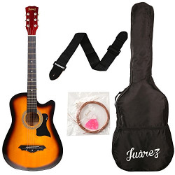 Juârez Acoustic Guitar, 38 Inch Cutaway, JRZ38C with Bag, Strings, Pick and Strap, 3TS Sunburst