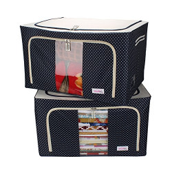 BlushBees® Living Box - Wardrobe Organizer, Jumbo Blanket Cover Bag - 88 Litre, Pack of 2, Polka Dots Blue