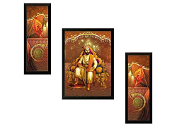 SAF UV Textured Shivaji Religious Print Framed Art Print Painting Set of 3 for Home Decoration – Size 35 x 2 x 50 cm