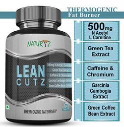 Naturyz LEAN CUTZ Thermogenic Fat Burner with 500mg Acetyl L Carnitine, Green tea Extract, Garcinia Cambogia, Green Coffee Bean Extract, Caffeine & Chromium for Weight Management- 60 Tablets