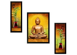 SAF UV Textured ' Buddha ' Print Framed Painting Set of 3 for Home Decoration – Size 35 x 2 x 50 cm