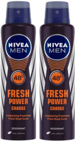 Nivea Men Fresh Power Charge Deodorant Body Spray  -  For Men(300 ml, Pack of 2)