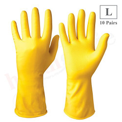 Healthgenie Flocklined Latex Cleaning Reusable Hand Glove (Large, Yellow, 10 Pairs)