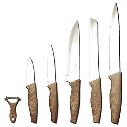 Café JEI 6 Piece Starter Knife Set with Chef's Knife, Bread Knife, Slicing Knife, Utility Knife and Paring Knife, Free Peeler