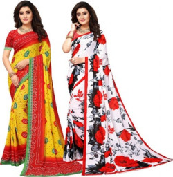 Saara Dyed Daily Wear Poly Georgette Saree(Pack of 2, Multicolor)