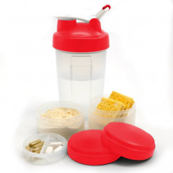  FASHNEX Protein Shaker Cup with Twist N' Lock Storage Containers, 500ml (White)