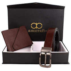 Amicraft PU Leather Brown Men's Wallet and Belt Combo - Pack of 2