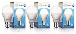 Wipro Tejas 9 Watt B22 LED Bulb, Cool Daylight (Pack of 3)