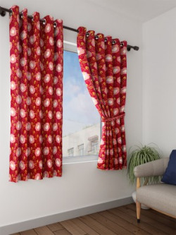 Bombay Dyeing 153 cm (5 ft) Polyester Window Curtain (Pack Of 2)(Floral, Maroon)