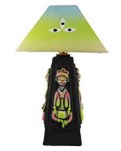 Kinora M-16 Drum Player Three Eye Printed Green Shade Terracotta Table Lamp
