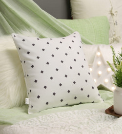 Salado Geometric Pattern Cotton 16x16 Inch White Cushion Cover by CasaCraft