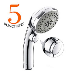 HOMELODY ABS High Pressure 5 Flow Hand Shower, Bathroom Hand held Shower Head With Chrome Finish,Bathroom Accessories Shower Head Handheld With Water Saving ON/OFF Pause Switch ,RV Shower Heads Without Flexible Shower Hose And Wall Hook, Rain Spray & Mist & Pressure Jets &Massage Water Effect &Mix Flow, G1/2