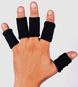 Aurion 10 Pcs Finger Support, Sleeve, Protector with Soft Comfortable Cushion Pressure, Safe, Elastic, Breathable for Basketball, Volleyball, Baseball, Badminton, Tennis, Boating, Running, Weightlifting, Gym, Fitness, Exercise, Table Tennis, Climbing, Biking, Cycling for Men and Women (Black, SET OF 5 Pcs)