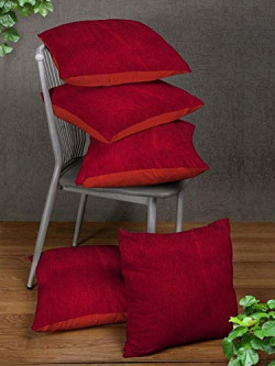 ROMEE High Chenille Fabric Solid Cushion Covers - Set of 5 (Red, 16  x 16  inch)