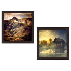 Wens 'Inspiring Nature' UV Textured Wall Painting (Synthetic Wood, 35 cm x 71 cm x 2.5 cm, Brown, Set of 2)