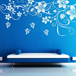 Decor Kafe Decal Style Butterfly Floral Wall Sticker Wall Poster (Pvc Vinyl, 91 X 43 Cm)