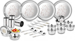 Classic Essentials Premium Glory with Permanent Lazer design Pack of 28 Dinner Set(Stainless Steel)