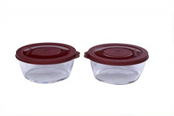Signoraware Crystal Round Medium Container Set with Seal, 600ml, Set of 2, Maroon