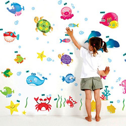 Decals Design StickersKart Wall Stickers Underwater Creatures Baby Room (Multi-Colour)