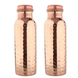 Amazon Brand - Solimo Set of 2 Copper Water Bottles (Hammered, 700ml)