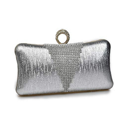 LACIRA Women's Faux Leather Crystal Clutch Bag (Silver)