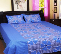Rhome 144 TC Cotton Double Abstract Bedsheet(Pack of 1, Blue)