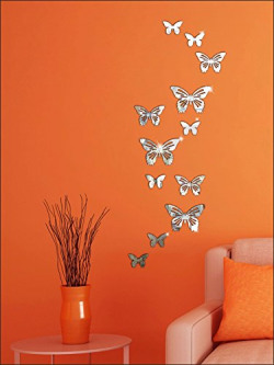 SRGindia '3D Butterfly with Butterfly' Wall Mirror Sticker (Acrylic, 18 cm x 19 cm x 5 cm, Silver)