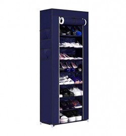 Flipzon Iron and Fabric Multi-Purpose Shoe Rack, 9-10 Shelf/Tier, Organiser - Blue (Make in India)