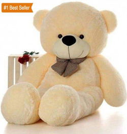Click4deal Soft Teddy Bear with Neck Bow - 4 Feet (122 cm, Cream)