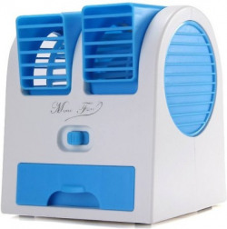Max MX11 Mini Portable Fan Cooling Bladeless Air Conditioner with FRAGRANCE Water Cooler Multi color USB Fan(White Blue)