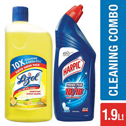 Lizol Disinfectant Floor Cleaner - 975 ml (Citrus) with Harpic Powerplus Original - 1 L