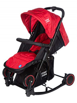 Mee Mee Premium Baby Pram with Rocker Function, Rotating Wheels and Adjustable Seat (Dark Red)