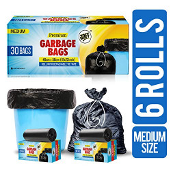 JOFF Premium Garbage Bags - Medium (48cmx56cm, 6 Rolls, 180 Bags, Black)