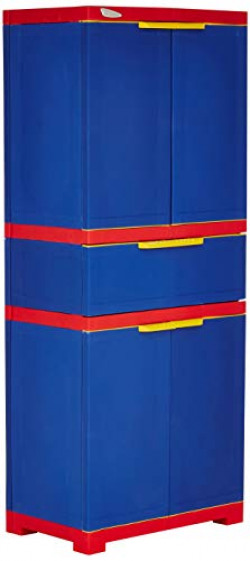 Nilkamal Freedom FMDR 1C Plastic Storage Cabinet with 1 Drawer (Pepsi Blue, Bright Red & Yellow)