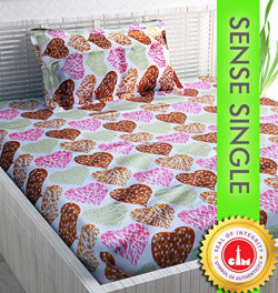 Divine Casa Sense 104 TC Cotton BedSheet with 1 Pillow Cover - Abstract, Brown and Pink